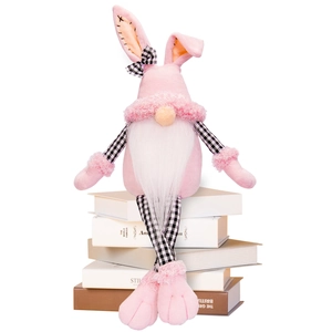 Gnomo coniglietto pasquale rosa di peluche con fiocco a scacchi per decorazione casa