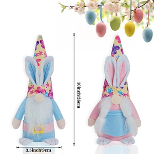 Detailed size view of pink and blue Easter gnomes with rabbit ears and floral hats
