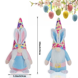 Detailed dimensions of Easter gnome plush toys with bunny ears and floral hats