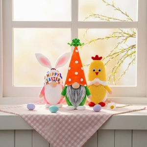 Three-piece Easter gnome set with rabbit ears and Happy Easter lettering for home decor