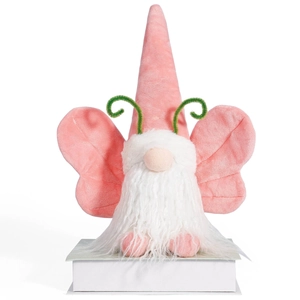 Poupée gnome papillon rose avec barbe blanche pour décoration de maison de Pâques