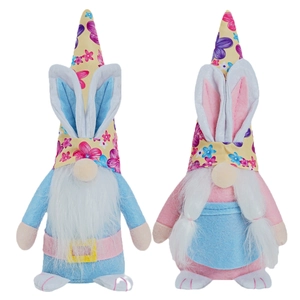 Easter plush bunny gnomes set with floral hats and long ears for holiday decoration
