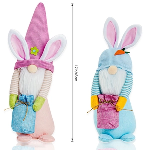 Set of 2 Easter Bunny Gnomes with knitted hats and bunny ears, measuring 17 inches tall