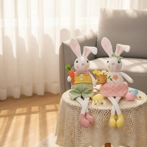 Easter long-leg rabbit plush dolls with carrot and flower basket festive decorations
