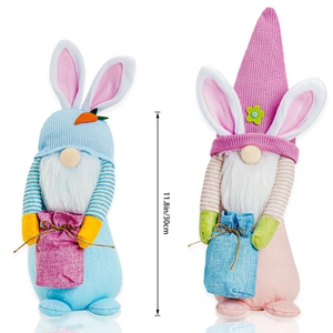 Detail view of Easter bunny gnomes with 30cm height dimensions on white background