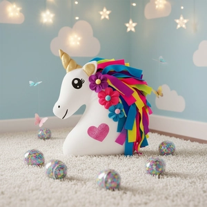 Plush unicorn pillow with gold horn and floral details for bedroom decoration gift