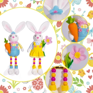 Vista detallada del set de conejitos de Pascua con patas de cuentas y flores