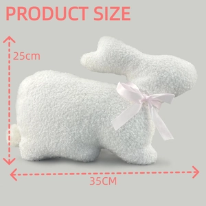 Easter bunny plush pillow 35x25cm with white lamb wool texture and pink satin bow detail