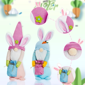 Close-up showing fabric texture and fine stitching on Easter gnome plush dolls