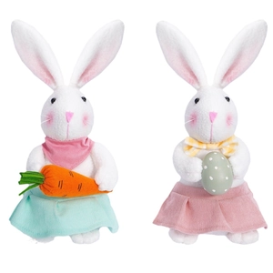 Zweiteiliges Set Osterhasen-Plüschfiguren mit Karotte und gepunktetem Osterei