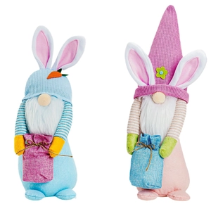 Easter Gnomes plush dolls with rabbit ears and carrots on clean white background