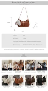 Detailed size specifications and color options for the vintage PU leather dumpling bag