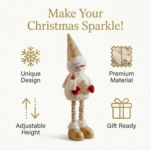 Adjustable sequin snowman plush with retractable legs for Christmas home decoration