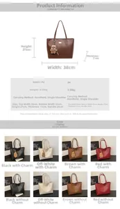 Detailed size specifications for large PU leather tote bag with long shoulder straps