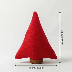 Détail montrant les dimensions du coussin sapin de Noël en peluche rouge et polaire douce