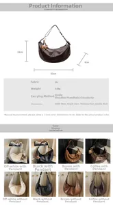 Detailed dimension guide for large PU leather crescent hobo bag showing size and colors