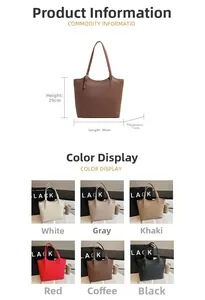 Detailed size chart for large tote bag with six available colors and texture view