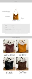 Detailed dimension guide and color options for large faux leather tote bags