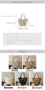 Detailed view of woven texture PU leather bag with tassel and adjustable shoulder strap