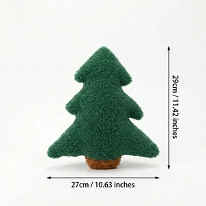 Green plush Christmas tree pillow in soft sherpa fabric, size 29cm by 27cm