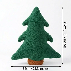 Sherpa Christmas tree plush pillow in dark green, size 45cm height by 54cm width