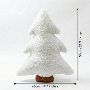 Plush Christmas tree pillow dimension view 54cm height by 45cm width in white fleece