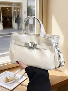 Sac Seau à Épaule en Cuir PU Plissé Rétro Français pour Femmes Serrure en Métal Bandoulière Réglable Sac à Main de Mode