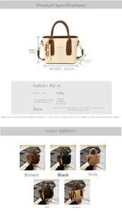 Detail specifications of PU leather crossbody bucket bag with wood bead charm and logo