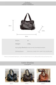Size guide for large PU leather tote bag with dimensions 35x28x13cm and color options