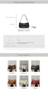 Detailed size chart for retro PU underarm bag with dimensions and material specs