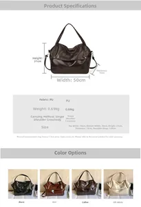 Detailed dimension chart and material specs for the large PU leather commuter tote bag