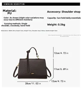 Tableau des tailles détaillé du sac bandoulière vintage en cuir PU avec dimensions