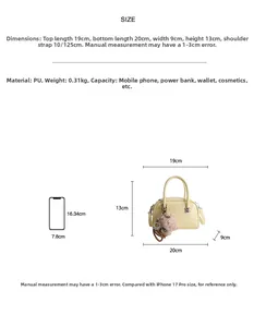 Tableau des tailles pour sac baguette en cuir PU avec dimensions et détails de capacité