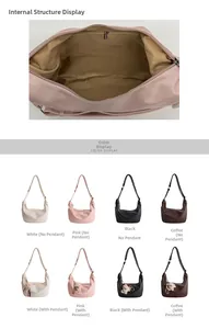 Detail view of large shoulder bag interior structure and multi-color options available