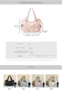 Tableau des dimensions du grand sac cabas vintage en simili cuir avec clous et rivets