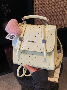 Women Retro Polka Dot PU Leather Mini Backpack Fashion Small Crossbody Handbag With Heart Plush Pendant For Daily Casual