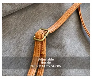 Detail of adjustable leather strap with bronze buckle and precise stitching