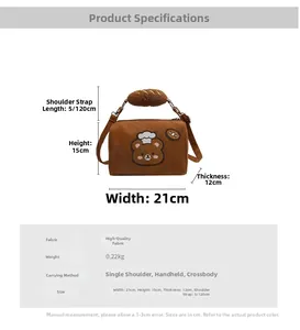 Brown teddy bear embroidered barrel bag dimensions 21x15x12cm with 120cm strap detail