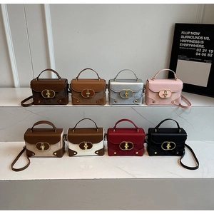 Collection of chic crossbody square bags in eight colors with gold metal buckles