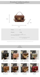 Detailed size chart and multi-color selection of retro mini PU leather box handbags