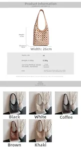 Detailed size chart and multi-color options for punk style rivet shoulder tote bag