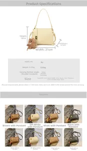 Detailed spec sheet showing small PU crossbody bag sizes with bear charm accents