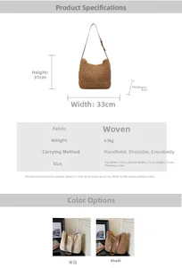 Specifiche dettagliate sulle dimensioni per borsa tote intrecciata con tracolla in pelle