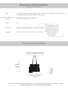 Detailed dimension chart showing size 40x29x10cm for the vintage matte PU leather tote bag