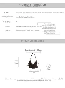 Detailed size chart for large tote bag with dimensions in cm and adjustable strap info