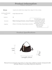 Detailed dimension guide for dark brown PU crossbody bag showing 22x10x10cm size specs