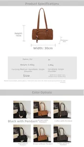 Detail view of stylish Boston shoulder bag with precise dimensions and color options