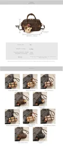 Detailed chart showing Boston bag dimensions, PU leather specs, and multi-color options