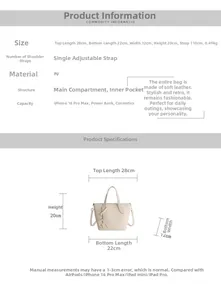 Tableau des tailles détaillé pour le sac seau en cuir PU avec dimensions et capacité
