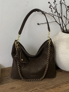 Large Capacity PU Leather Hobo Shoulder Bag For Women Retro Minimalist Tote Bag With Decorative Metal Chain And Mini Pouch